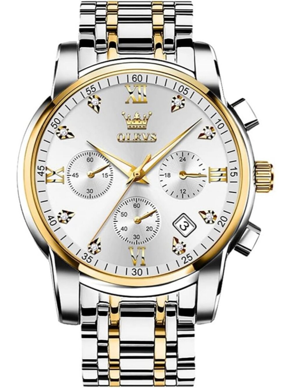 Men's  White Face/Two Tone Strap Stainless Steel Chronograph Waterproof  Watch